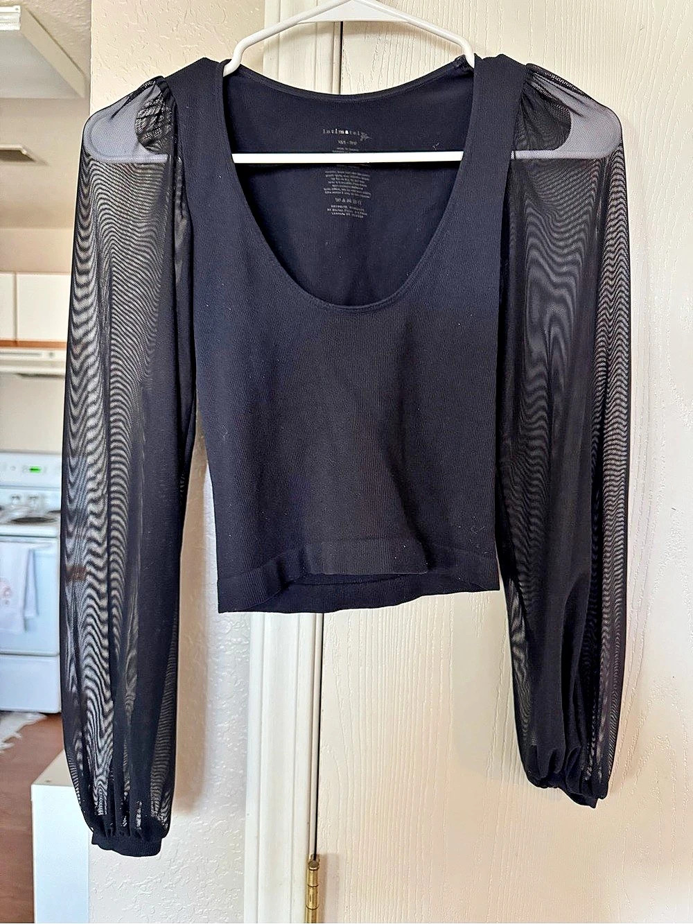 Free People Black Mesh Sleeve Top